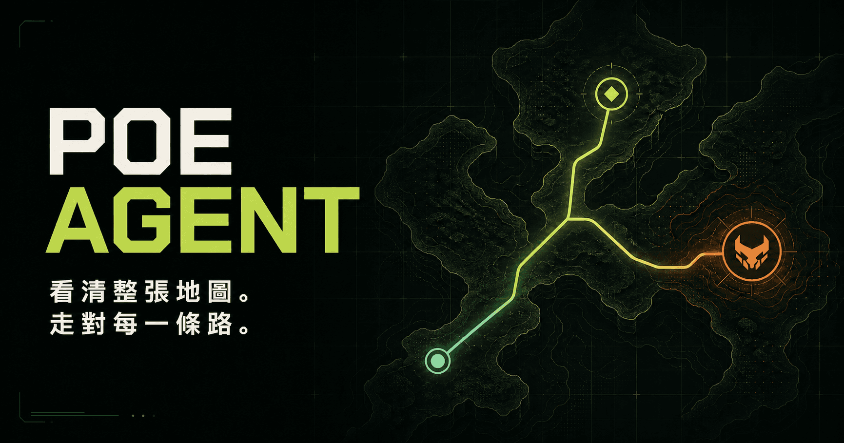 POE Agent 路線雷達穿越地形圖,標語為看清整張地圖,走對每一條路